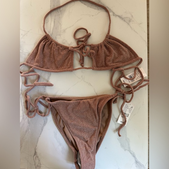 PacSun Darya Lurex Bikini in Eco Brown, Size Sm (bottom) & M (top), NWT! - Picture 4 of 9